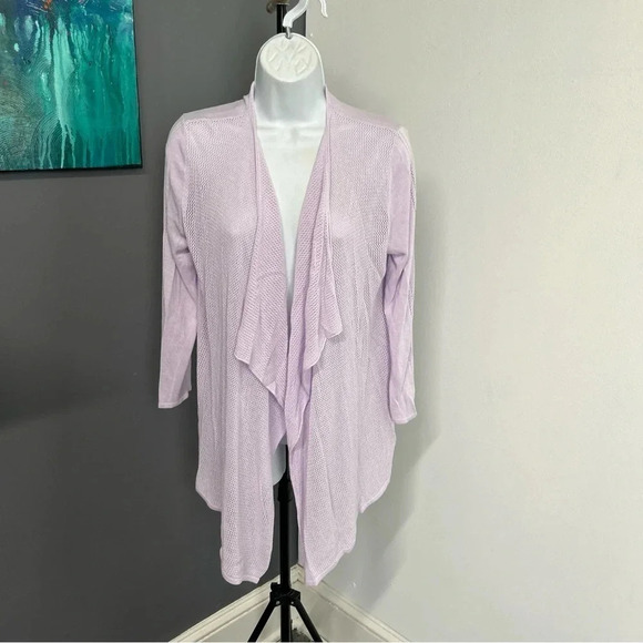 Emaline Women’s Medium Purple Open Front Topper Cardigan Waterfall Semi Sheer - Picture 1 of 12